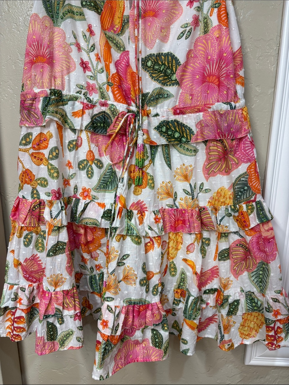 FARM RIO short tiered summer cotton Dress with tassels - Picture 4 of 7